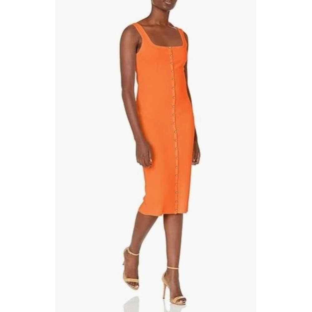 GUESS Snap Front Lana Sweater Dress, Sunset Orange, Large NWT - Picture 2 of 9